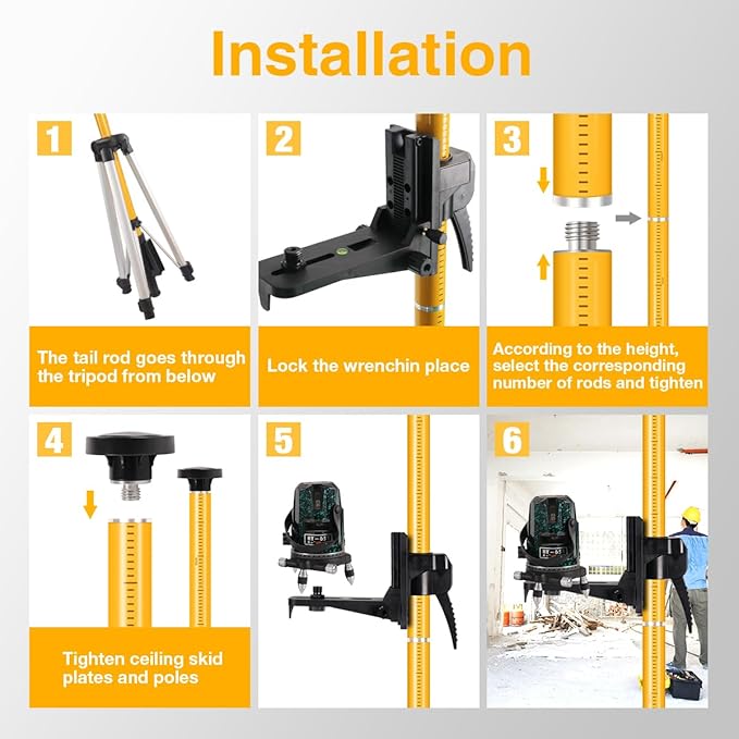 MOETER 15.7ft/4.8M Laser Pole Mount, Telescoping Laser Level Pole with Tripod, with Adjustable Bracket, 1/4"-20 & 5/8"-11 Thread Adapters for Rotary and Line Lasers