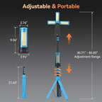 Rechargeable Camping Light with Stand 7ft Max Height, 15000mAh Portable Cordless LED Work Light, 5500 Lumen 6500/4500/3500K Dimmable Emergency Flashlight with Detachable Tripod, Blue