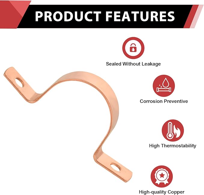 10-Pack EFIELD 1-Inch Copper Pipe Straps, Two-Hole Clamp Mount, Copper Made, (COPPER025)