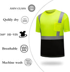 High Visibility Shirts Quick Dry Safety T Shirts with Reflective Strips and Pocket Short Sleeve Mesh Hi Vis Construction Work Class 2 Shirt for Men/Women Black Bottom Lime,Small