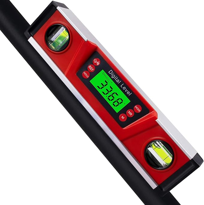 Digital Level and Protractor, 10 Inch IP54 Protected Electronic Bubble Inclinometer Angle Finder Gauge with Large LED Backlight Display & Magnetized V-Groove Base Carrying Bag Included