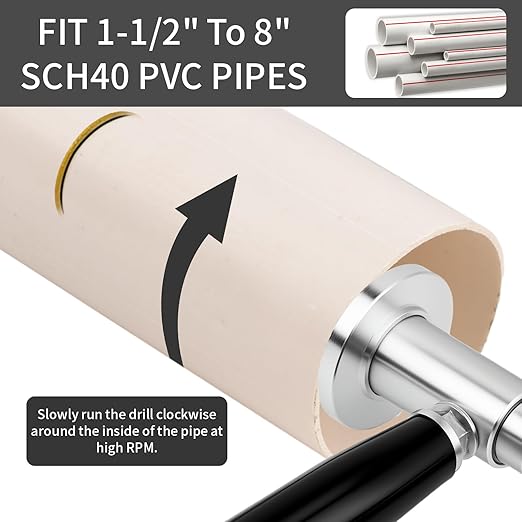 Inside Pipe Cutter for PVC Pipe, 1.5"-8" PVC Pipe Cutter Tool with 7" Depth Adjustment, Diamond Grit Wheel, 1/4" Hex Shank for Drills/Drivers, PVC Cutter for Plumbing