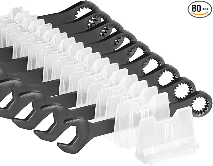 80PCS Modular Wrench Organizer Wrench Holder - Wrench Tool Organizers for Tool Drawer Storage, Wrench Storage Set with Metric & SAE Label, Wrench Rack Tool Gift for Professional Mechanics,Transparent