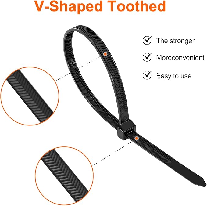 Zip Ties Heavy Duty 12+12 inch,V-Shaped Toothed Double Sided With 200 LBS Tensile Strength Cable Ties ，Extra Large Wire Ties Adjustable Nylon Tie Wraps for Indoor Outdoor Black and White（100 Pack）