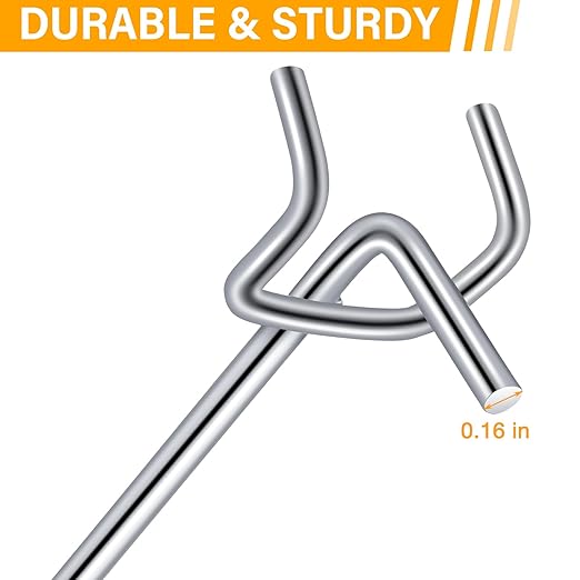 Shimeyao 100 Pcs Peg Board Shelving Hooks Stainless Steel Hanging Board Pegs Wall Display Hooks Bulk for 1/8 1/4 Garage Storage Organizer Accessories(8 Inch,Silver)