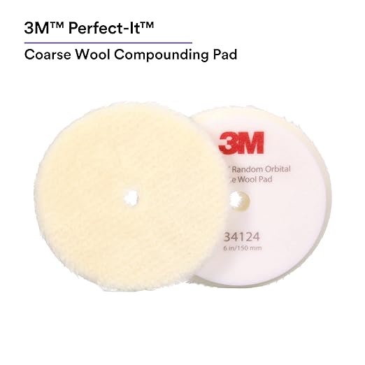 3M Perfect-It Random Orbital Coarse Wool Compounding Pad, 6"/150 mm, White, 34124, Orbital Pads for Automotive Compounding and Polishing
