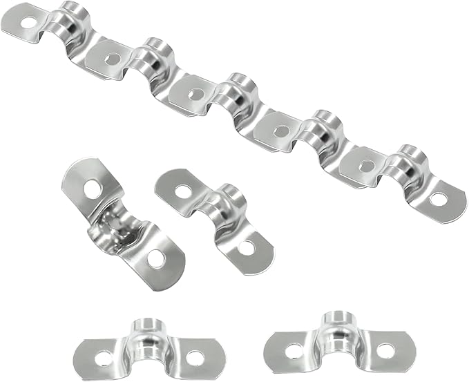Hordion 50Pcs 5/16" Two Hole Strap U Bracket, M8 Rigid Pipe Strap Stainless Steel Conduit Clamp for Fixing Pipe