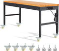 HABUTWAY Height Adjustable Workbench with Wheels 60" 2000 Lbs Capacity Solid Wood Work Station Heavy-Duty Rolling Work Tables for Garage Party Shop Office