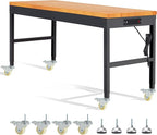 HABUTWAY Height Adjustable Workbench with Wheels 60" 2000 Lbs Capacity Solid Wood Work Station Heavy-Duty Rolling Work Tables for Garage Party Shop Office