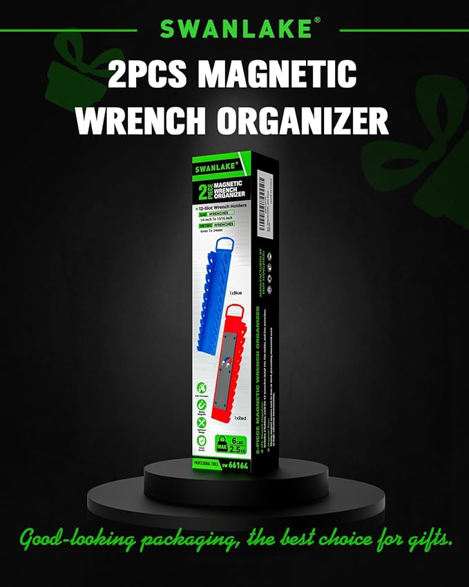 SWANLAKE 2-Piece Magnetic Wrench Organizer Toolbox Holder, SAE (1/4'' to 15/16''), Metric (6mm to 24mm) Ratchet Wrench Organizers, Total Hold 24 Slots Wrenches Holder for Tool Box