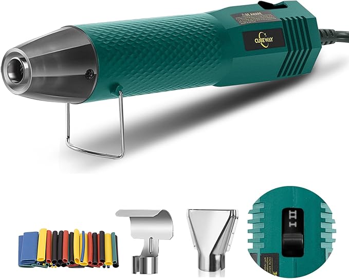 Heat Gun 350W with Dual Temp 392°F & 662°F and 2 Nozzles, Fast Heat Hot Air Gun with Overload Protection, 6.56Ft Long Cable for Crafting, Shrink Tubing, Vinyl Wrap, Epoxy