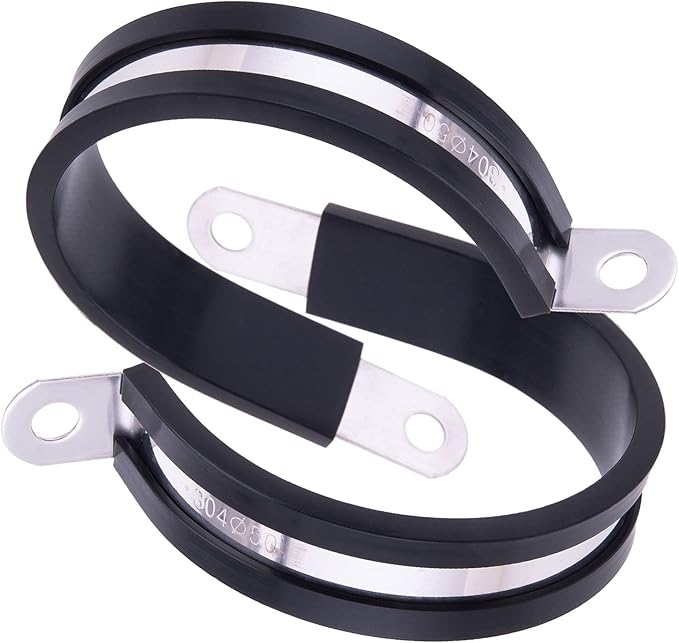 HOLYBEAR 2 Inch Stainless Steel Cable Clamp, Rubber Insulated Metal Conduit Wire Holder Strap Clips for Pipe, Tube, Hose Bracket (50mm, 12pcs)