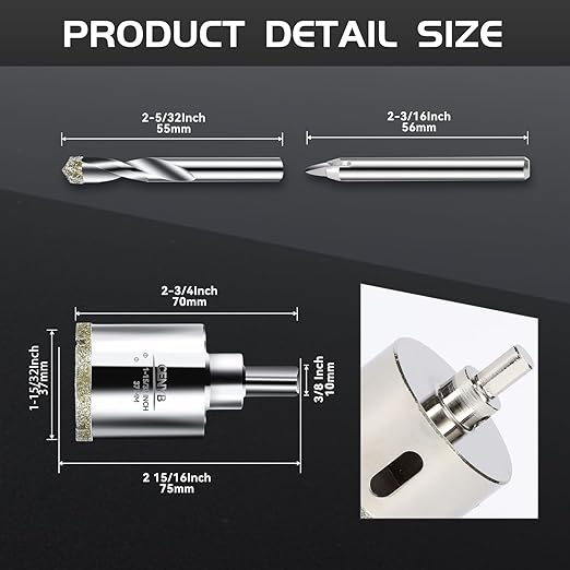 1-15/32inch | 37mm Diamond Hole Saw with Center Drill bit and Diamond-Coated Center Drill bit for Ceramic Glass Marble Fiberglass Granite and Porcelain Tiles by CENYB