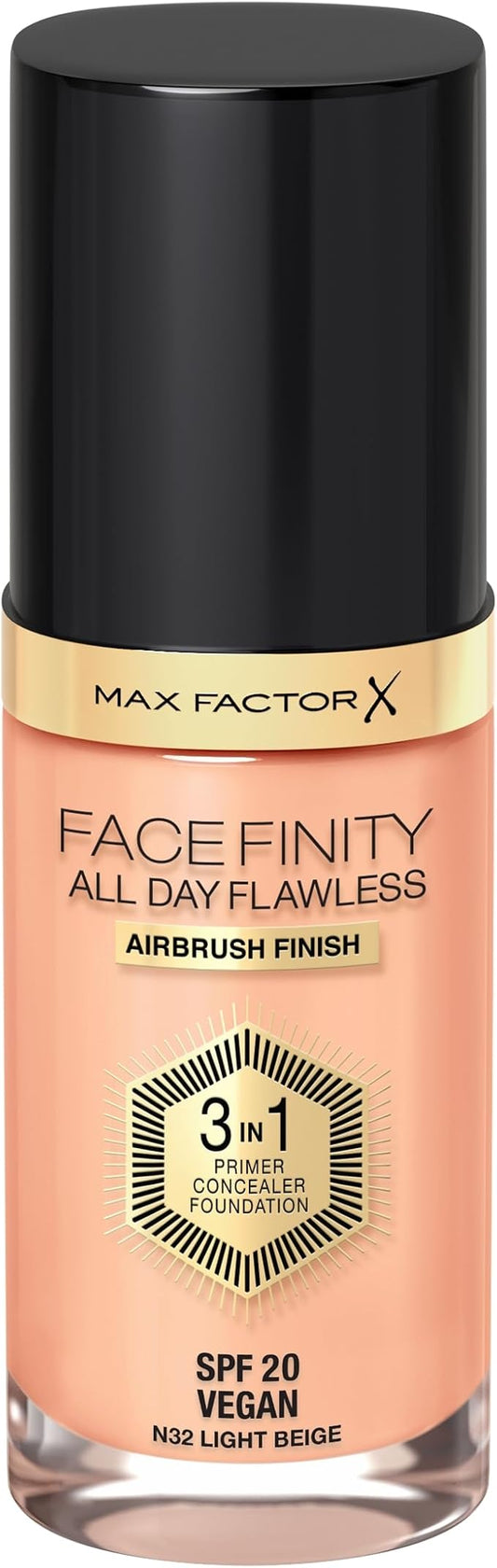 Max Factor Facefinity 3-in-1 All Day Flawless Liquid Foundation, SPF 20-32 Light Beige, 30 ml-VeraVaultWomen