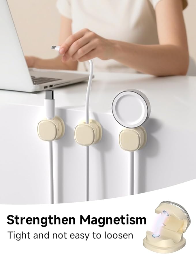 Magnetic Cable Clips, Adjustable Cord Holder Management, Adhesive Wire Keeper Organizer for Home Office Desk Phone PC Car Wall Desktop Nightstand Appliance (9-PCS Apricot)