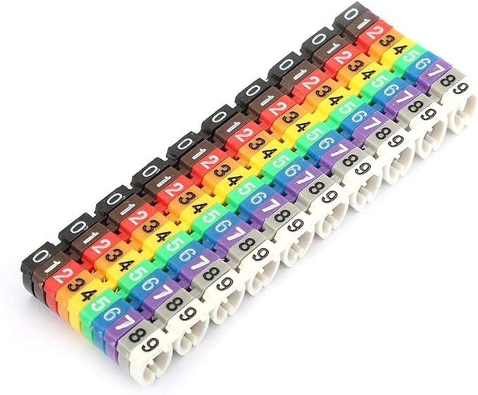 Fafeicy Wire Markers, 100 PCS KCM-6MM 6 Square, Plastic Wire Number Labels for Marking Color Coded Cables