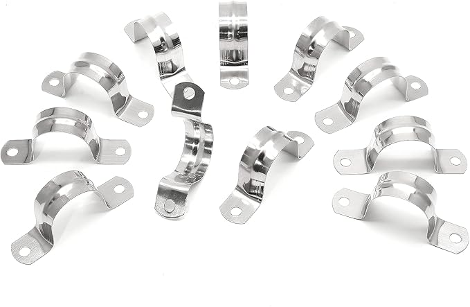 16Pcs 1 1/4 Inch Stainless Steel Conduit Clamps, Two Hole Strap U Bracket Rigid Pipe Strap Metal U Clamp Conduit Strap Tension Clips U-tube Clamp Heavy Duty