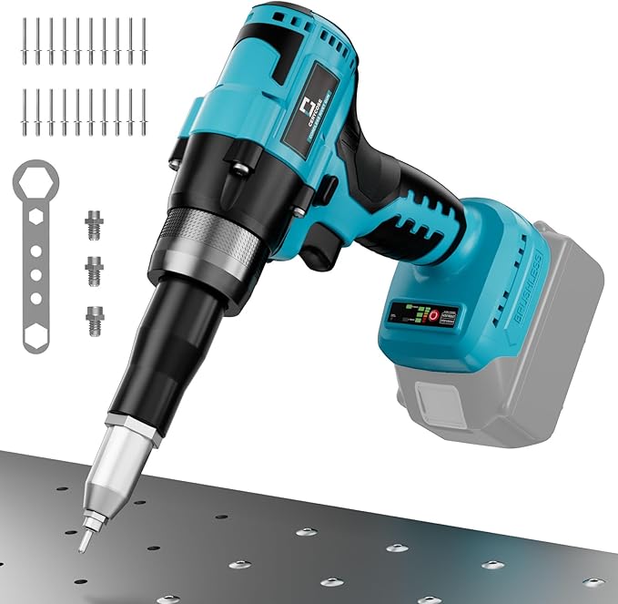 Rivet Gun Compatible with Makita 18V Battery,Cordless Riveters Tool,Brushless Rivet with 3 Size(1/8", 5/32", 3/16") Aluminum Rivets & LED Light for Construction,Metalworking
