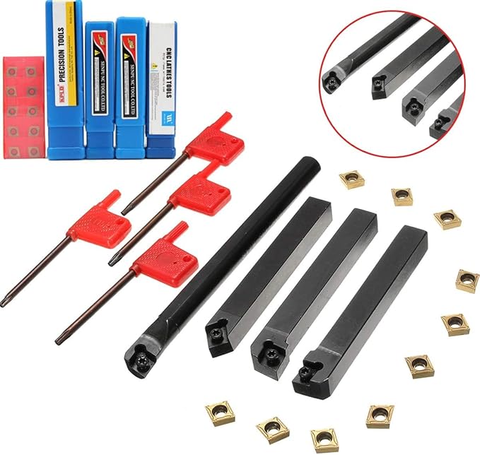 14Pcs Indexable Lathe Turning Tool 1/2"12mm,4PCS Metal Lathe Tools Holder S12M-SCLCR09,SCMCN1212H09,SCLCL1212H09,SCLCR1212H09 With 10pcs CCMT09T304 Carbide Inserts