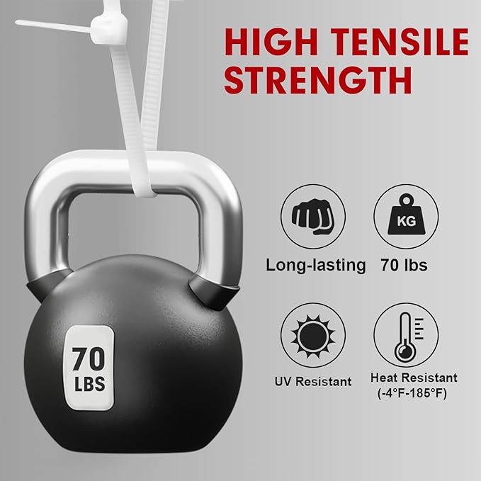 Zip Ties, RAZCC 1200pcs Cable Zip Ties 12 Inch, Heavy Duty White Plastic Wire Ties with 70lb Tensile Strength, Self-Locking Nylon Cable Ties, Wire Management for Indoor and Outdoor