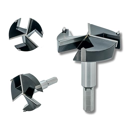 1-3/4 Inch Forstner Drill Bit, Triple-Flute Carbide Tipped Forstner Bit for Hard Wood, Soft Wood, Veneered Plywood, Plastic, Drilling Hole Saw Woodworking Hinge Cutter Tool (1-3/4 Inch)