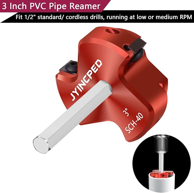 3 Inch PVC Pipe Reamer with Triple Blade,PVC Fitting Saver Socket Saver Plumbing Tool, 3" Plastic Pipe Fitting Reamer for Schedule 40 CPVC ABS Fitting Hub, Fit Standard 1/2" Drills