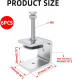 1 Inch Stainless Steel Heavy-Duty Clamp, Stainless Steel C-Shaped Clamp with 0.78-Inch Opening, Suitable for Woodworking Bonding, Cutting and Installation. 6pcs