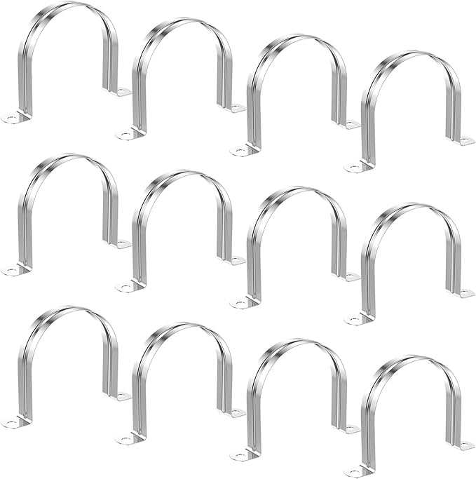 12Pcs 5 1/8 Inch (130mm) 304 Stainless Steel Conduit Clamps, U-Tube Strap Pipe Clamp 2 Hole Strap U Bracket Rigid Pipe Metal Conduit Strap Tension Clips U-tube Clamp