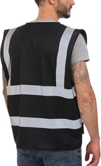 Dib Safety Reflective Vest High Visibility with Pockets and Zipper, Black 3XL