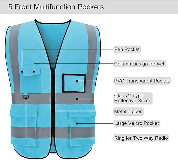 BeautyWill Custom Safety Vest Customized Logo Class 2 High Visibility Reflective Vest with Pockets Construction workwear