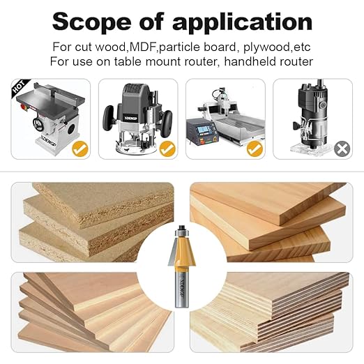 15 Degree Chamfer Router Bit with 1 Inch Cutting Length,1/2 Inch Shank Carbide Edge Forming Bevel Router Bit with Bearing, Chamfer Bit Miter Angle Milling Cutters Tool