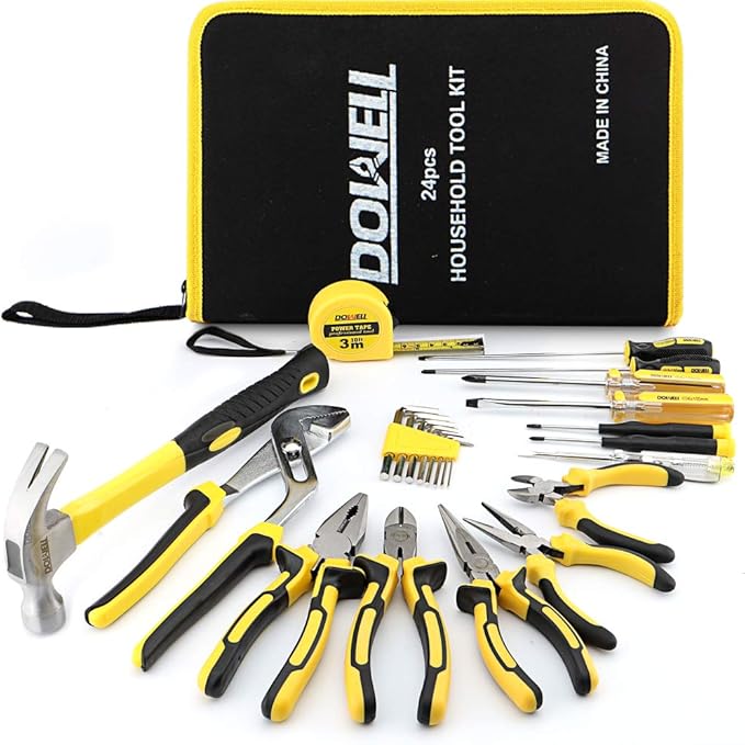 DOWELL 24 Pieces Homeowner Tool Set, Home Repair Hand Tool Kit with Portable Tool Bag