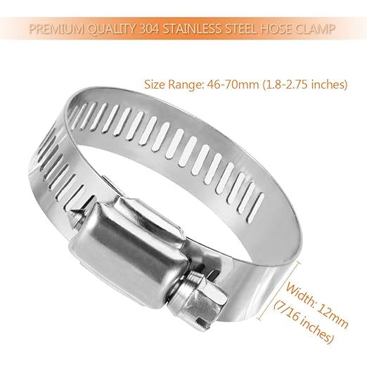 Hose Clamp, 20 Pack Stainless Steel Adjustable 46-70mm Size Range Worm Gear Hose Clamp, Fuel Line Clamp for Plumbing, Automotive And Mechanical Application