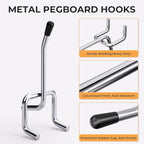 INCLY 50 Pack Pegboard Hooks, 2 Inch Metal Peg Board Hooks Accessories, Peg Board Tool Hangers Fit for 1/8“ and 1/4" Pegboard Hanging Tools for Garage, Craft Room, Kitchen, Store