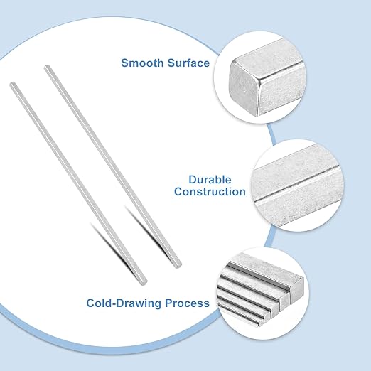uxcell 4 Pcs Square Steel Key Stock, 1/4" x 1/4" x 12" Cold-Drawn 45# Steel Bars Precision Key Stock for Gearbox Coupling, Silver Tone