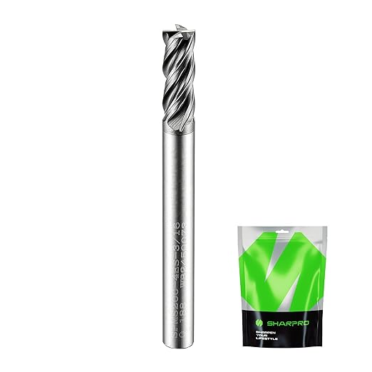 SHAPPRO 3/16 Inch Shank Carbide Square End Mill, 4 Flute CNC Milling Bits, Heat-Resistant Metal Cutting Bits Suitable Alloy Steel, Stainless Steel, Various Cast Iron