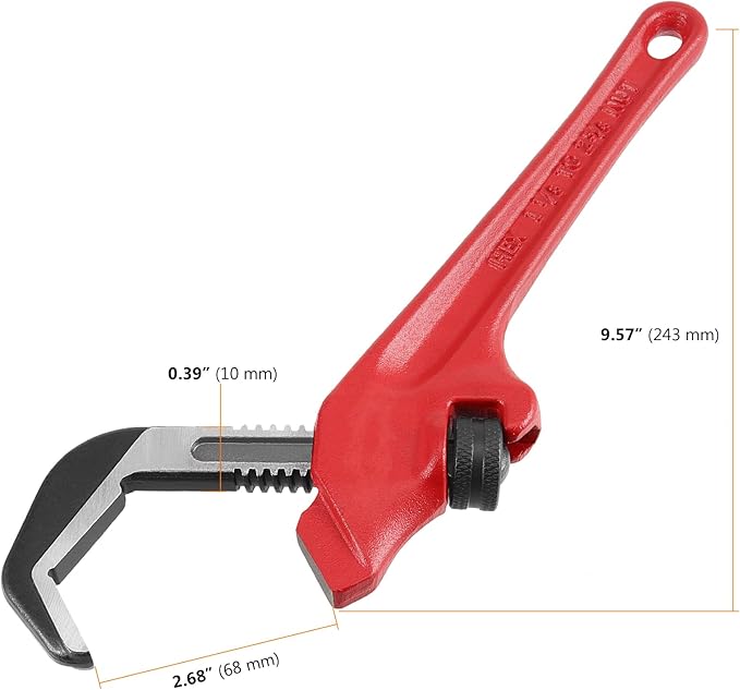 SEUNMUK 2 PCS 9-1/2 Inch Hex Offset Wrench, Offset Pipe Wrench Heavy Duty Steel End Pipe Adjustable Plumbing Tools with Red Handle, 1-1/8-2 5/8 Inches Capacity