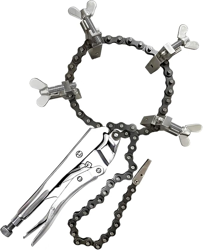 Sawyer - Mini Chain Clamp - Heavy Duty Pipe Vise for Welding, Repair, Stainless Steel Tools, Quick Lock Connector, Rigid, Bench Accessories, Grip, Wrench, Threader, Fitter, Links - 1”-8” Diameter