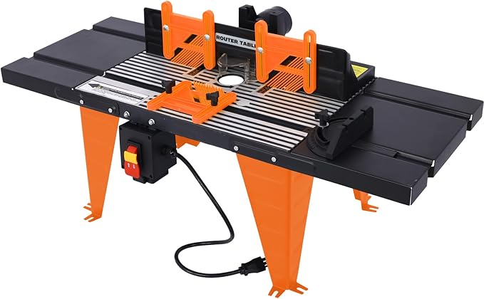 Electric Benchtop Router Table Wood Working Tool Craftsman Tool Stands Woodworking Bench Table Aluminum Strong Structure Tables for Woodworking Tasks (Black+Orange, 34")