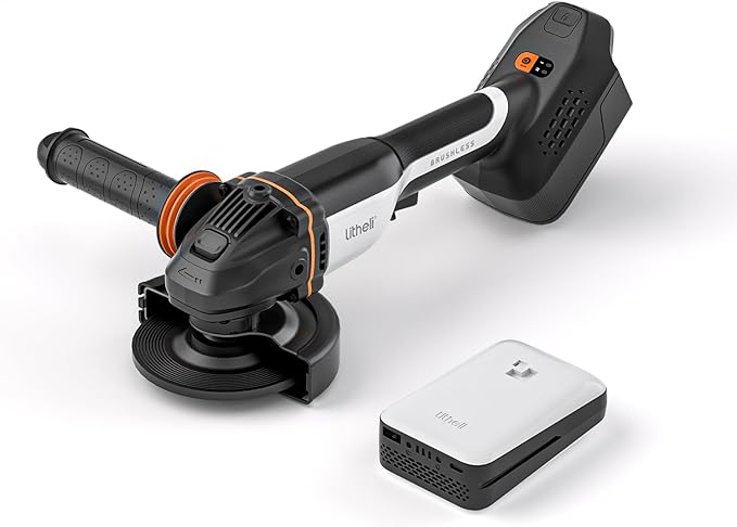 Litheli 20V Brushless Cordless Angle Grinder, 4.9-Inch Variable Speed Grinder with Battery & Charging Cord, Max 8500 RPM, for Metal, Wood, Tile (Adapter Not Included)