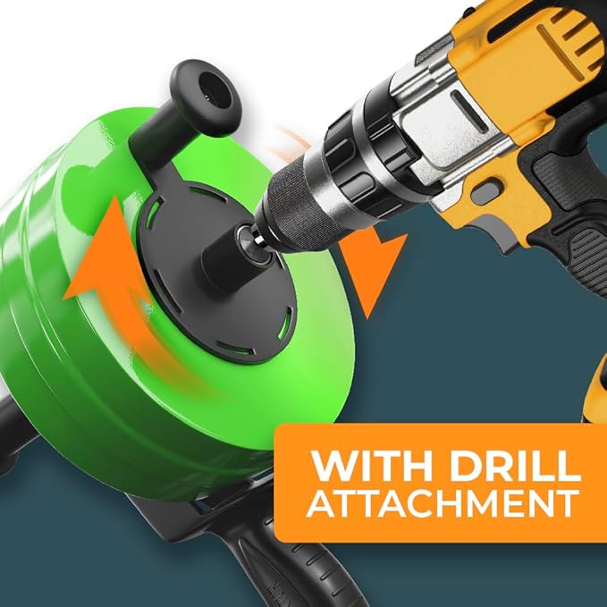 drain snake [50FT] - with drill attachment - Ideal plumbing snake for sink and drain unblocking - Solid drain auger for real DYIs! (50 FT - 1/4 inch)