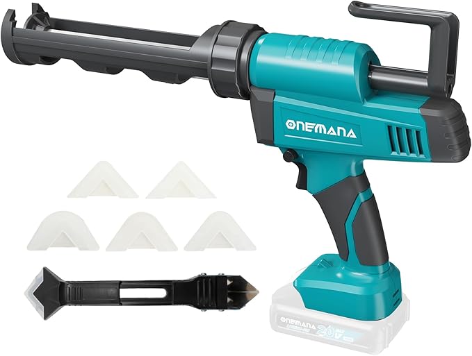 Caulking Gun 20V Anti-drip Caulk Gun with LED 10oz Silicone Caulking Tool for Filling Sealing 6 Adjustable Speed Electric Caulking Gun Kit with 5in1 Sealant Finishing/Removal Tool,Tool Only
