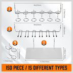 HORUSDY 150-Piece Pegboard Hooks Assortment, Pegboard Accessories with Pegboard Bins for Organizing Various Tools