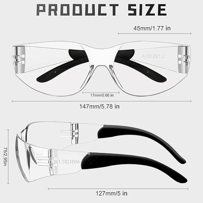 Clear Safety Glasses Bulk of 12,ANSI Z87.1 Impact Resistant Lens Eye Protection for Lab,Construction