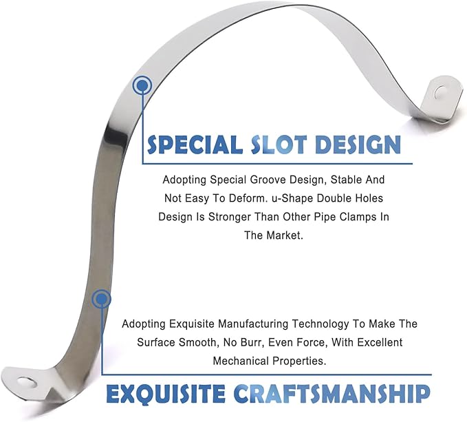 NGe 8inch Rigid Pipe Strap Clamp-Two Hole Strap-U Bracket Tube Clip-Stainless Steel Heavy Duty Pipe Fasten Holder-Secures Conduit,2Pcs（255mm)