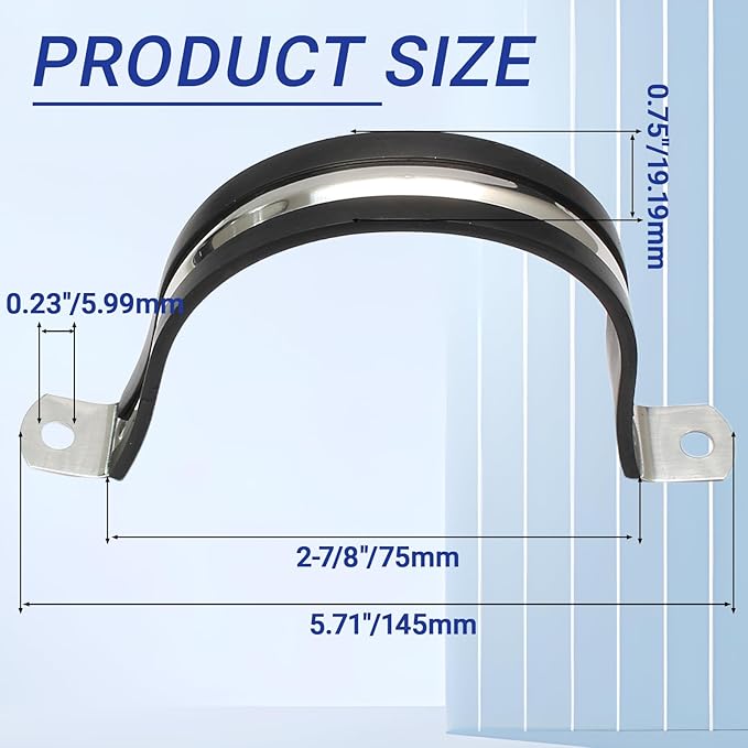 5PCS Reinforced Rigid Pipe Strap Clamp 2-7/8 Inch Conduit Clamp with Rubber Straps, Pipe Brackets for Mounting 2 Hole U Clamps Brackets Strap Hanger Tube Tension Clips Heavy Duty