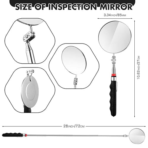 1 Pcs Telescoping Inspection Mirror Mechanics Automotive Tool with Long Handle Extendable Mirror on a Stick for Technicians Mechanics Contractors Checking Observation(Black,85mm Round)
