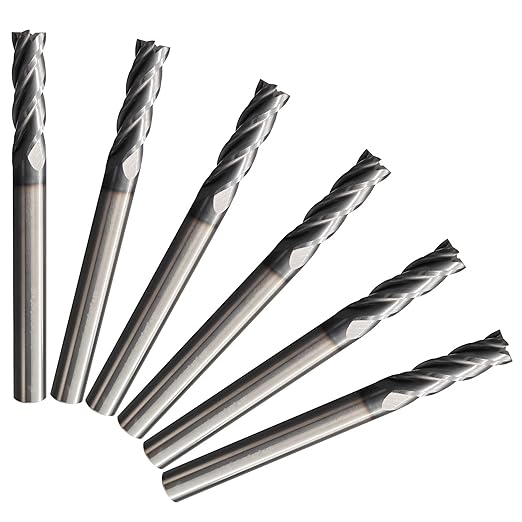 6 Pcs 3/16" Carbide Square End Mill, 4 -Flute TIALN Coated CNC Mill Bits for Steel, Alloy Steels, Hardened Steel, End Mills for Precision Milling Tasks, DIYers & Professionals