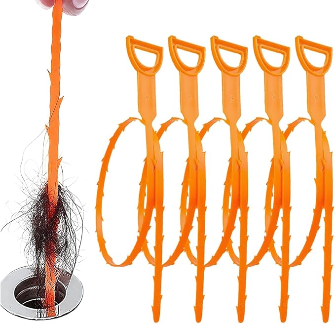 5 Pack 25 Inch Drain Snake, 2025 New Clog Remover, Flexible Hair Removal Tool for Bathroom and Kitchen, Durable Pipe Cleaning Tool for Homeowners (5 Pack)