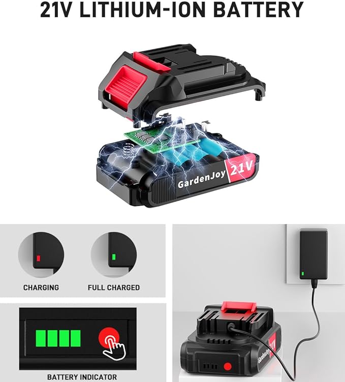 Cordless Power Drill Set: GardenJoy 21V Electric Drill Driver Kit with Battery and Fast Charger, 65pcs Acessories, 2 Variable Speed Control, 3/8-Inch Keyless Chuck and 24+1 Torque Setting